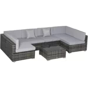 Outsunny - 7PC Rattan Furniture Sectional Sofa Set Coffee Table Buckle Structure