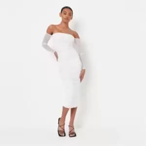 Missguided Brdot Ruchd Midaxi Dress Mesh - White