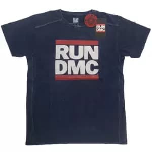 Run DMC - Logo Unisex XX-Large Snow Wash T-Shirt - Blue