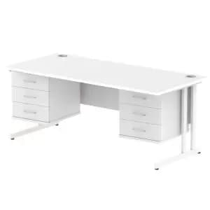 Impulse 1800 Rectangle White Cant Leg Desk White 2 x 3 Drawer Fixed