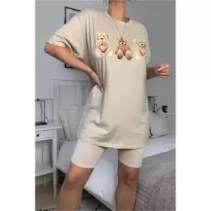 I Saw It First Sand Teddy Trio Graphic Oversized T-Shirt - Brown