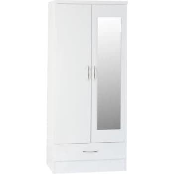 Nevada 2 Door Mirrored Wardrobe White Gloss - Seconique