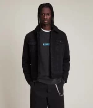 AllSaints Mens Alder Denim Jacket, Black, Size: M