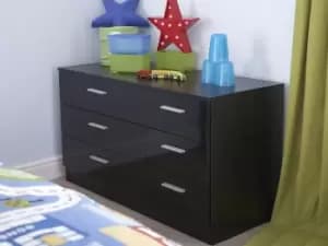 GFW Ottawa Black High Gloss 6 Drawer Chest of Drawers Flat Packed