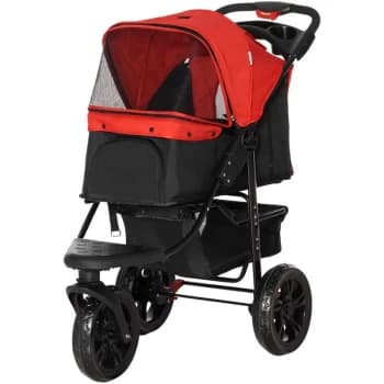 Folding 3 Wheel Pet Stroller Travel Adjustable Canopy Storage Brake Red - Pawhut