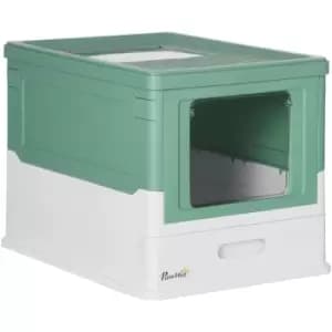 PawHut Hooded Cat Litter Box, Portable Pet Toilet w/ Scoop, Tray - Green - Green