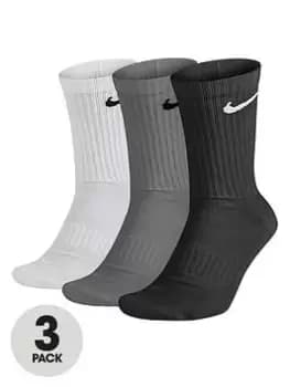 Nike 3 Pack Train Everyday Cushioned Crew Socks - White/Grey/Black