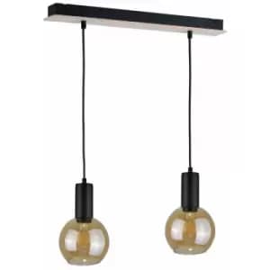 Keter Jantar Bar Pendant Ceiling Light Wood, 50cm, 2x E27