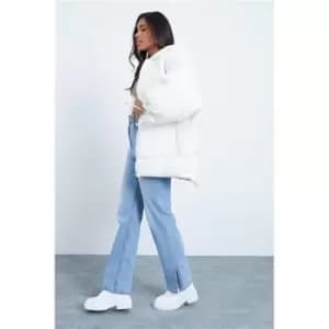 I Saw It First White Premium Super Oversized Hooded Coat With Hood And Drawstring Balloon Sleeve - White