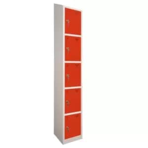5 Door Locker, 450X450, Grey Carcass/Red Doors, Sloping Top, Camlock
