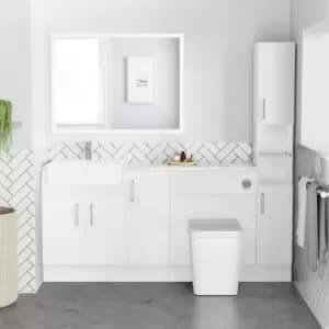1800mm - 2100mm White Toilet and Sink Unit with Tall Cabinet Marble Effect Worktop and Chrome Fittings - Coniston