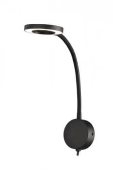 Wall Lamp , Reader 1L 5W LED Ring Head, 3000K, 261lm, Round Base Matt Black
