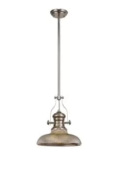 Telescopic Dome Ceiling Pendant E27 With 30cm Round Glass Shade, Polished Nickel, Smoked