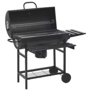 VidaXL Barrel Grill with Wheels and Shelves Black Steel 115x85x95 cm