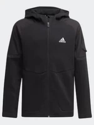 Boys, adidas Designed For Gameday Full-zip Hoodie, Black/White, Size 11-12 Years