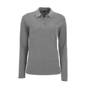 SOLS Womens/Ladies Perfect Long Sleeve Pique Polo Shirt (L) (Grey Marl)