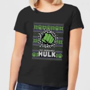Marvel Hulk Punch Womens Christmas T-Shirt - Black