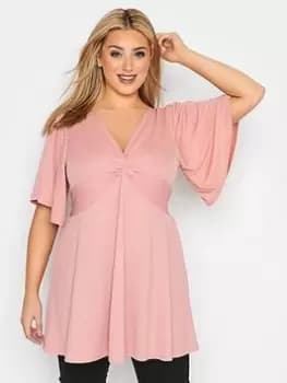 Yours Twist Front Angel Sleeve Top - Pink, Size 22-24, Women
