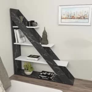 Decorotika Pisagor 4-tier Corner Bookcase Bookshelf Black Marble Effecte White - Black Marble Effect / Black