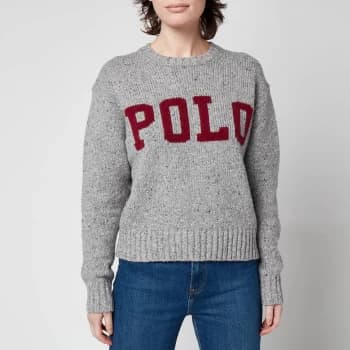 Polo Ralph Lauren Womens Large Polo Logo Sweatshirt - Grey Donegal/Wine - M