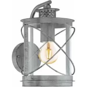 Loops - IP44 Outdoor Wall Light Antique Silver & Glass Loop Lantern 1 x 60W E27 Bulb