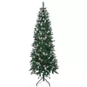 HOMCOM 6 Foot Snow Artificial Christmas Tree with Realistic Branches, Pine Cone, for Indoor Decoration, Green White