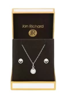 Gold Plated Misplaced Crystal Cubic Zirconia Halo Pendant And Earring Set - Gift Boxed