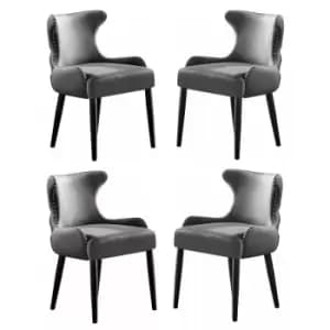 Oxford LUX Velvet Upholstered Dining Chairs Set of 4 - Dark Grey - Dark Grey