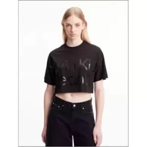 Calvin Klein Jeans Shiny Institutional Crop Tee - Black