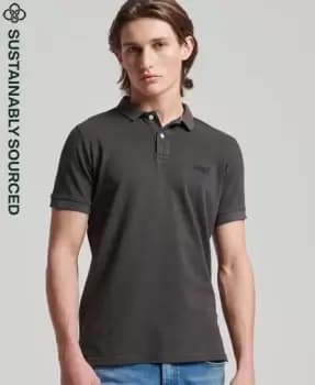 Superdry Mens Organic Cotton Vintage Destroy Polo Shirt Dark Grey / Vintage Black - Size: M