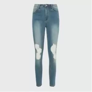 Missguided Petite Sinner Distressed Knee Skinny Jeans - Blue