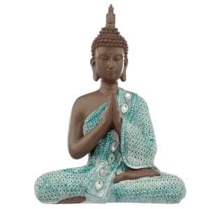 Thai Buddha, Brown, White and Turquoise - Meditating
