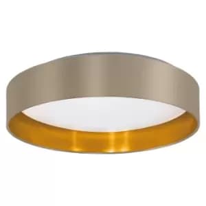Flush Ceiling Light Colour White Shade Taupe Gold Fabric Bulb LED 24W Included