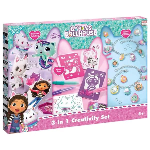 Totum Gabby's Dollhouse 3 In 1 Creative Set: A Charm Bracelet, Spray Pens And Diamond Paining Triple Pack