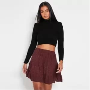 I Saw It First Polka Dot Tiered Mini Skirt - Brown