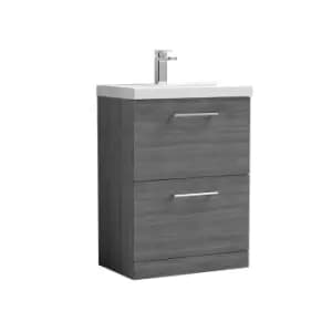 Nuie Arno 600mm Floor Standing 2 Drawer Vanity & Thin-Edge Basin Anthracite