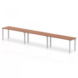 Single Silver Frame Bench Desk 1400 Walnut (3 Pod)