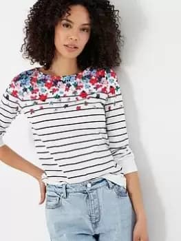 Joules Harbour Print Long Sleeve Jersey Top - White/Multi, Size 16, Women