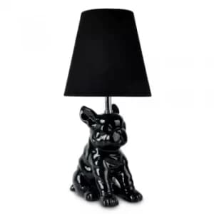 French Bull Dog Black Ceramic Table Lamp With Black Shade