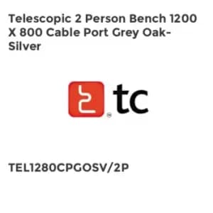 TC Group Telescopic 2 Person Bench 1200 x 800 Cable Port Grey Oak-Silver