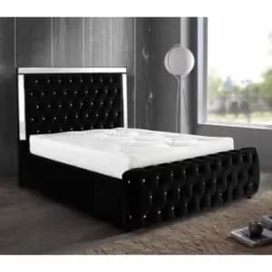 Elegance Mirrored Upholstered Beds - Plush Velvet, King Size Frame, Black - Black