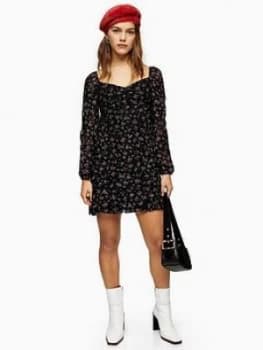 Topshop Petite Floral Lace Gypsy Mini Dress - Black