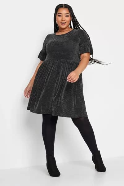 Glitter Frill Sleeve Tunic Dress