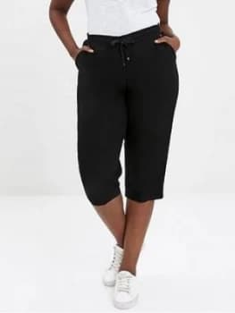 Evans Linen Cropped Trousers - Black