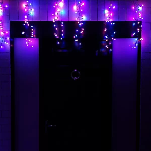 4.8m Multi Function LED Cluster Curtain Lights Christmas Decorations with Timer in Rainbow