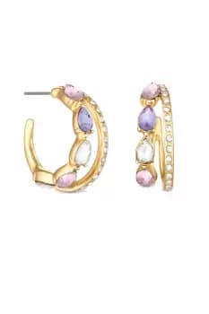 Gold Vibrant Multi Coloured Stone Double Hoop Earrings