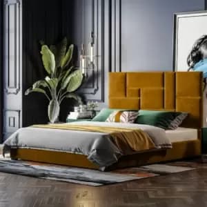 Conmo Upholstered Beds - Plush Velvet, King Size Frame, Mustard - Mustard