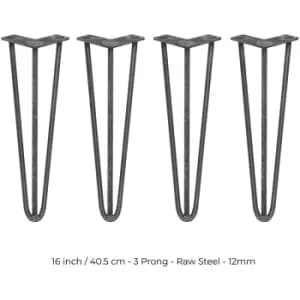 4 x Hairpin Leg - 16 - Unfinished - 3 Prong - 12m - Metallic