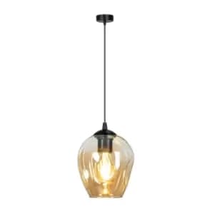 Istar Black Dome Pendant Ceiling Light with Amber Glass Shades, 1x E27