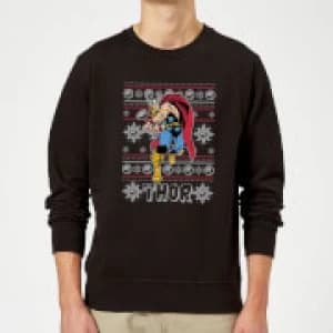 Marvel Comics The Mighty Thor Christmas Knit Black Christmas Sweatshirt - L - Black